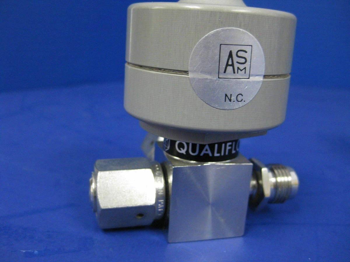 Used Qualiflow ASM Pneumatic 3-Way Test Helium Valve, 3x10(-9) atm.cm3/sec - LOT of 3