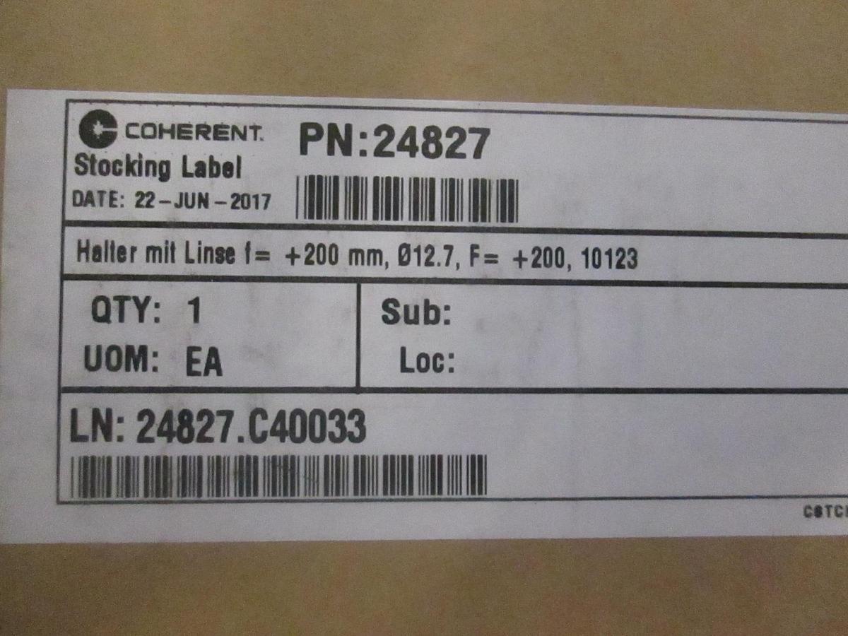 Used Coherent, Lens with Holder 200mm, 12.7, F= +200, 10123, 24827, New