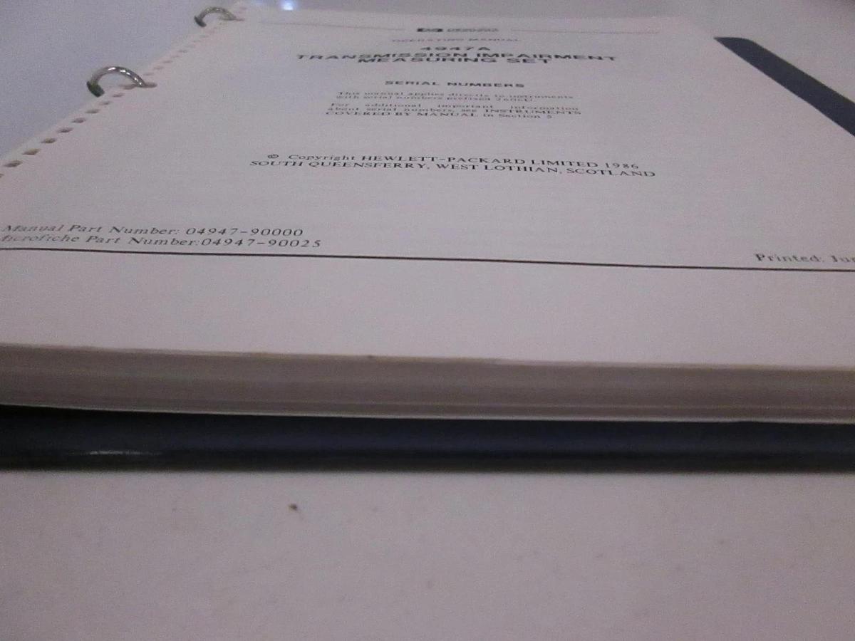 Used HP 4947A Transmission Impairment Measuring Set Operating Manual, Used