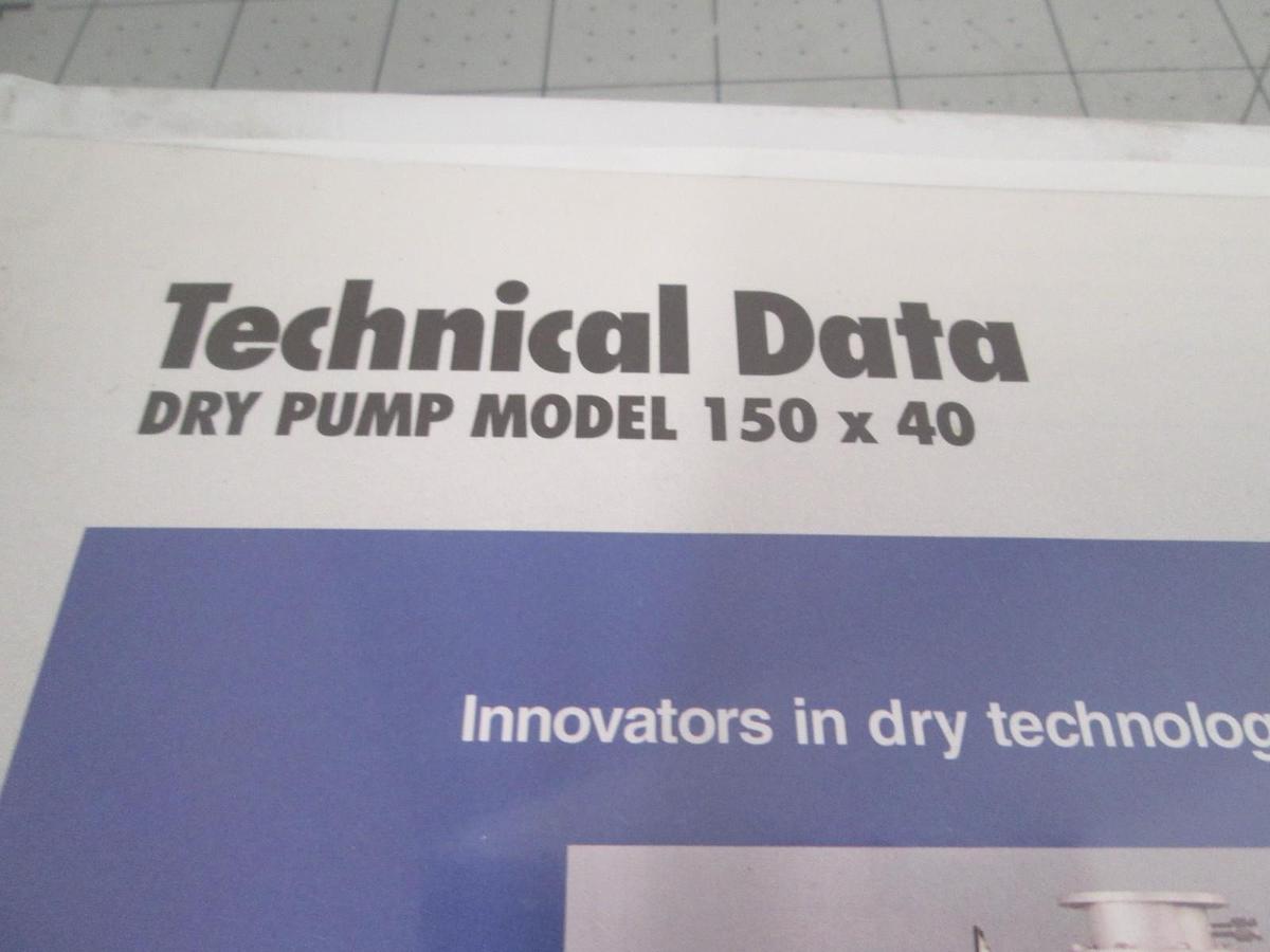 Used Ebara, Model 150x40 Technical Data for Dry Pump, Used