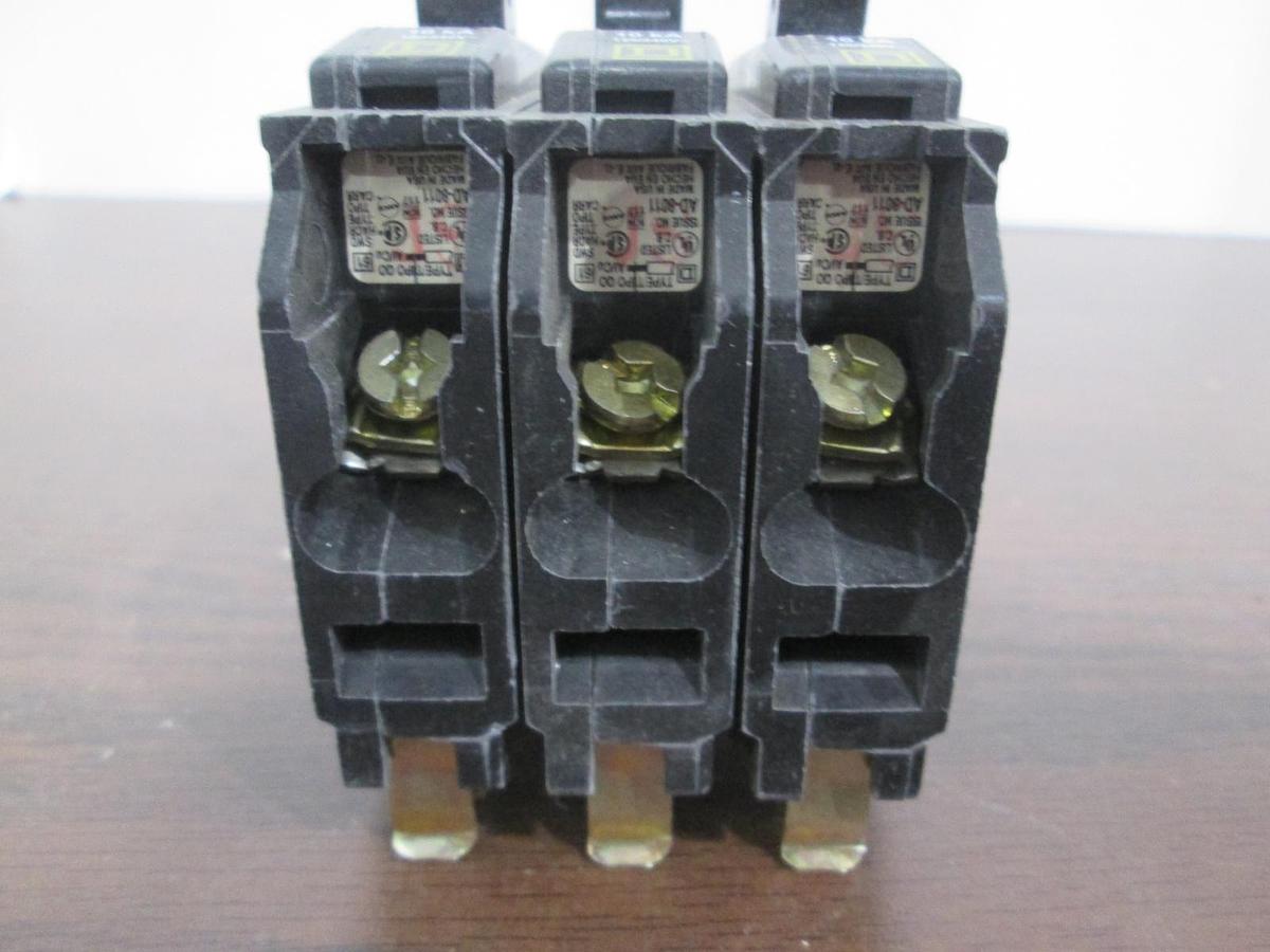 Used Square D, Type HACR, AD-8011, Single Pole Circuit Breaker, 15A, Used, Lot of 3