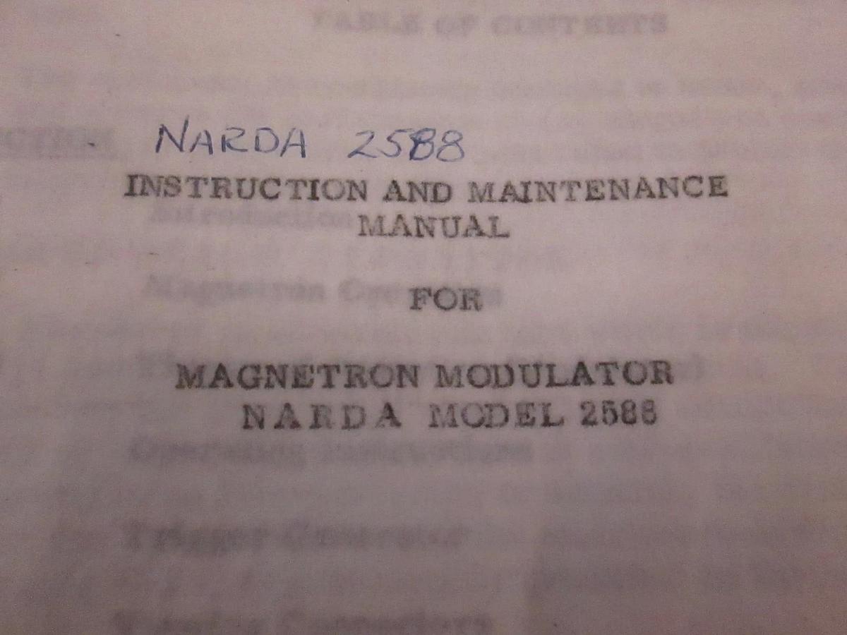 Used Narda 2588 Magnetron Modulator Instruction and Maintenance Manual, Used