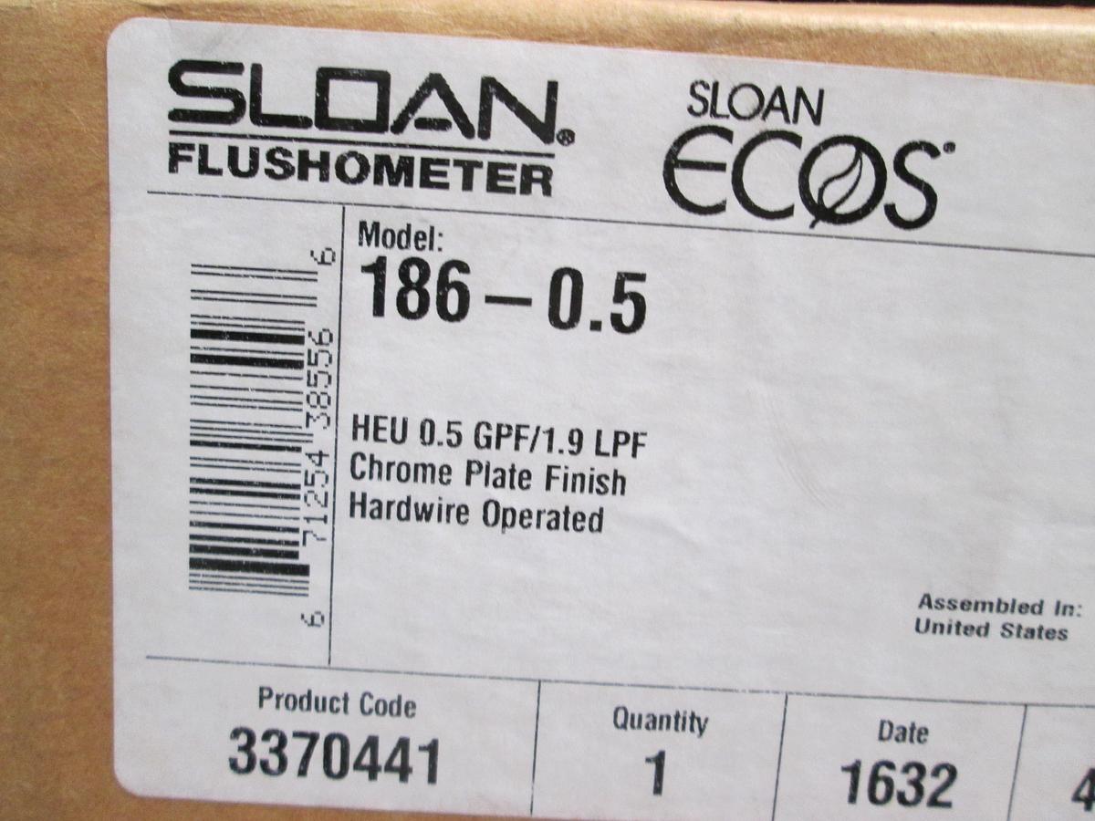 Sloan, 186-0.5, ECOS Flushometer 0.5 GPF 1.9 LPF Chrome Hardware NIB