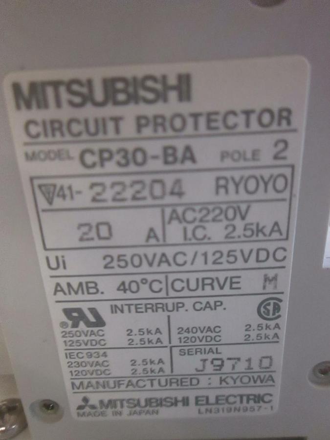Used Mitsubishi CP30-BA Circuit Protector Assy w/ Mounting Bracket, Used