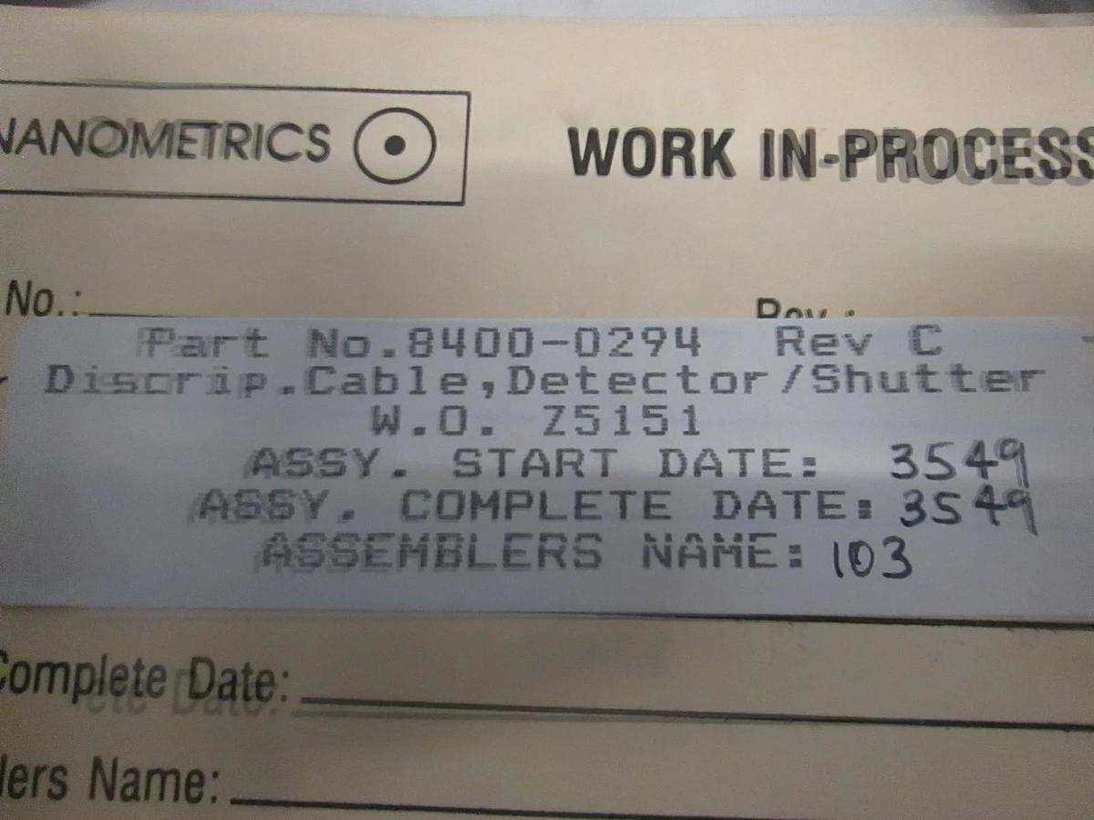 Used Nanometric Cable, Detector/ Shutter Assy, 8400-0294, Used