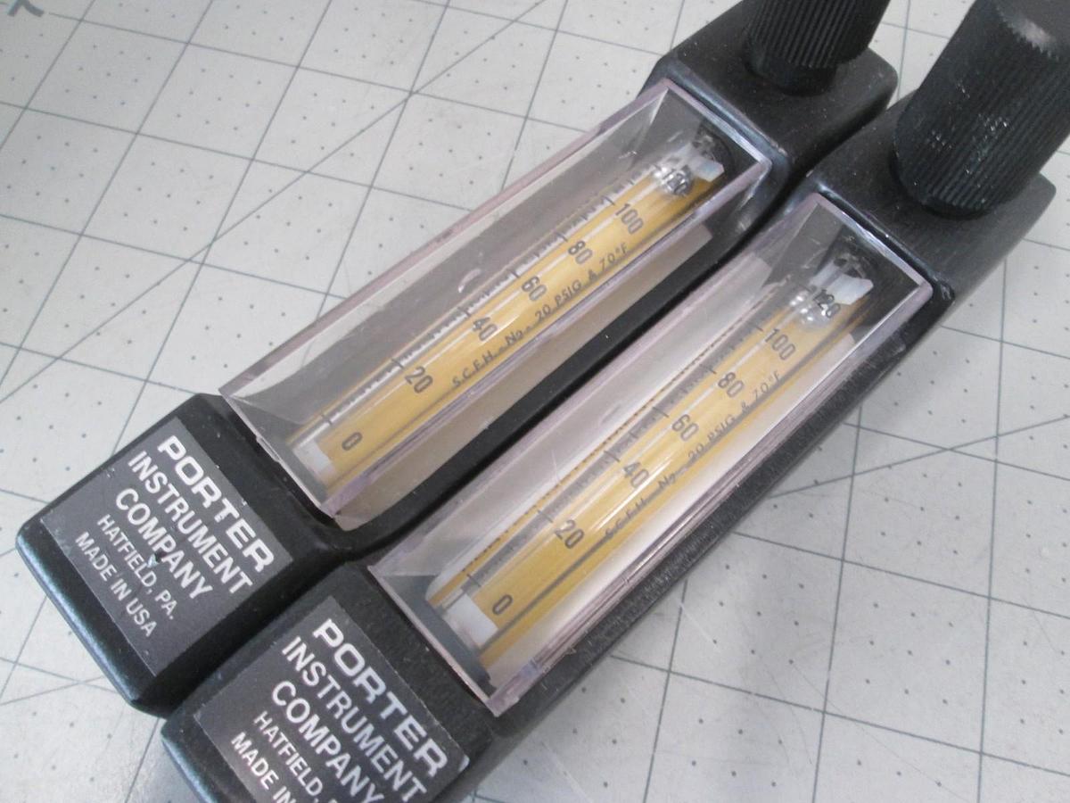 Used Porter Instrument Flow Meter B-579, 0-120 with Valve, N2, 20 PSIG Used, Lot of 2