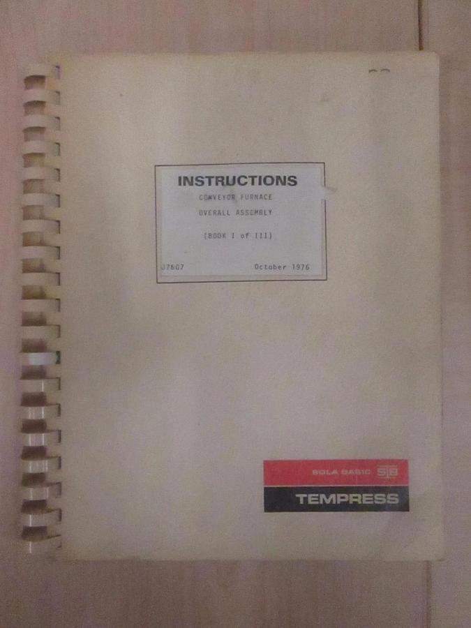 Used Tempress Conveyor Furnace Overall Assy Book 1, J7607, Used