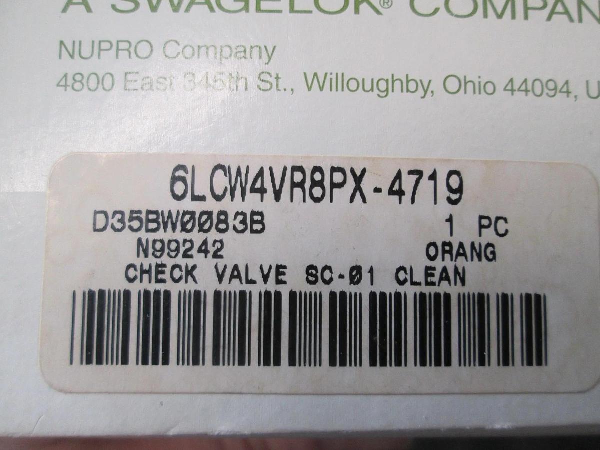 Swagelok, 6LCW4VR8PX-4719, Check Valve, SC-01, New