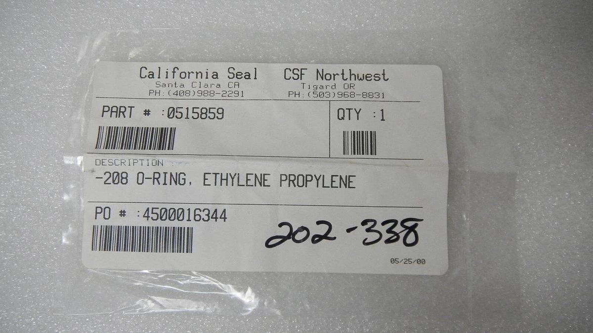 Used California Seal, 0515859, Black O-Ring, -208 O-Ring Ethylene Propylene, NIP