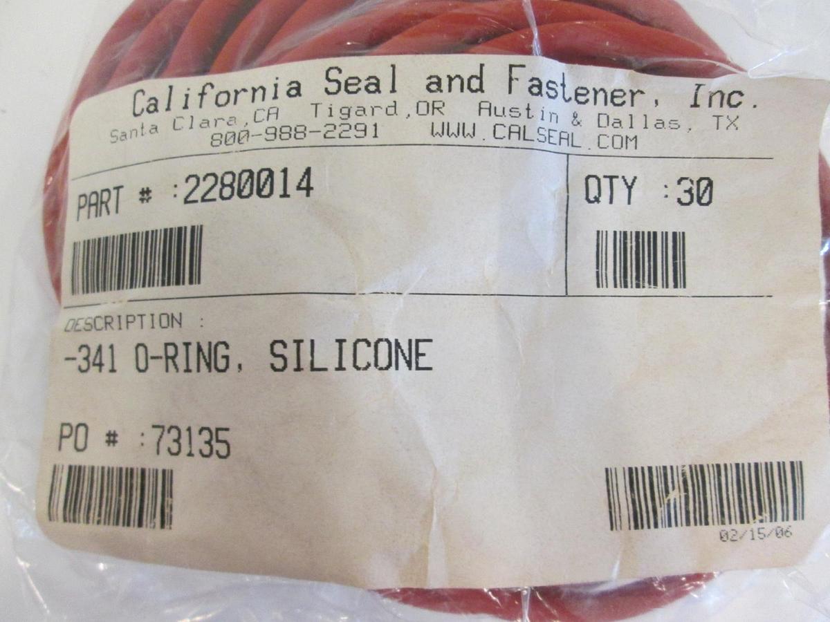 Used California Seal, 2280014, Silicone Red -341 O-Ring Lot of 30
