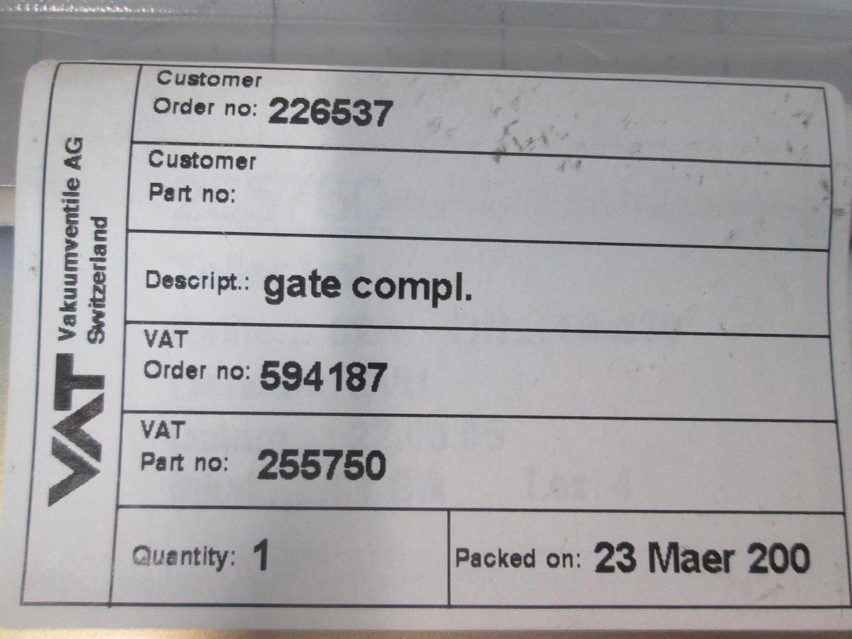 VAT, 255750, Valve COML. Gate, New