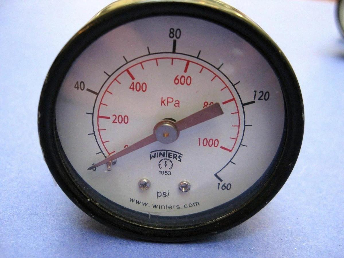 Used Winters Gauge 0-160psi / 0-1000 kPa, 2", 1/2" Swagelok TEE, Lot of 3 Used