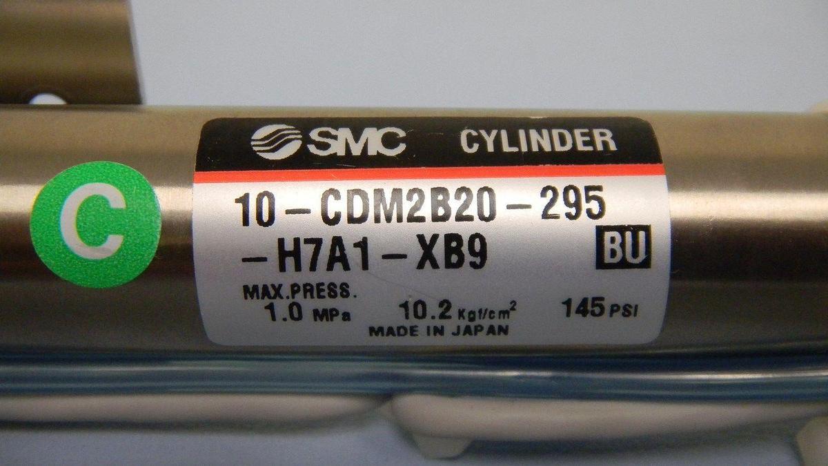 Used SMC 10-CDM2B20-295-H7A1-XB9 Pnuematic Cylinder, Max Press.: 1.0MPa 10.2Kgf/CM2