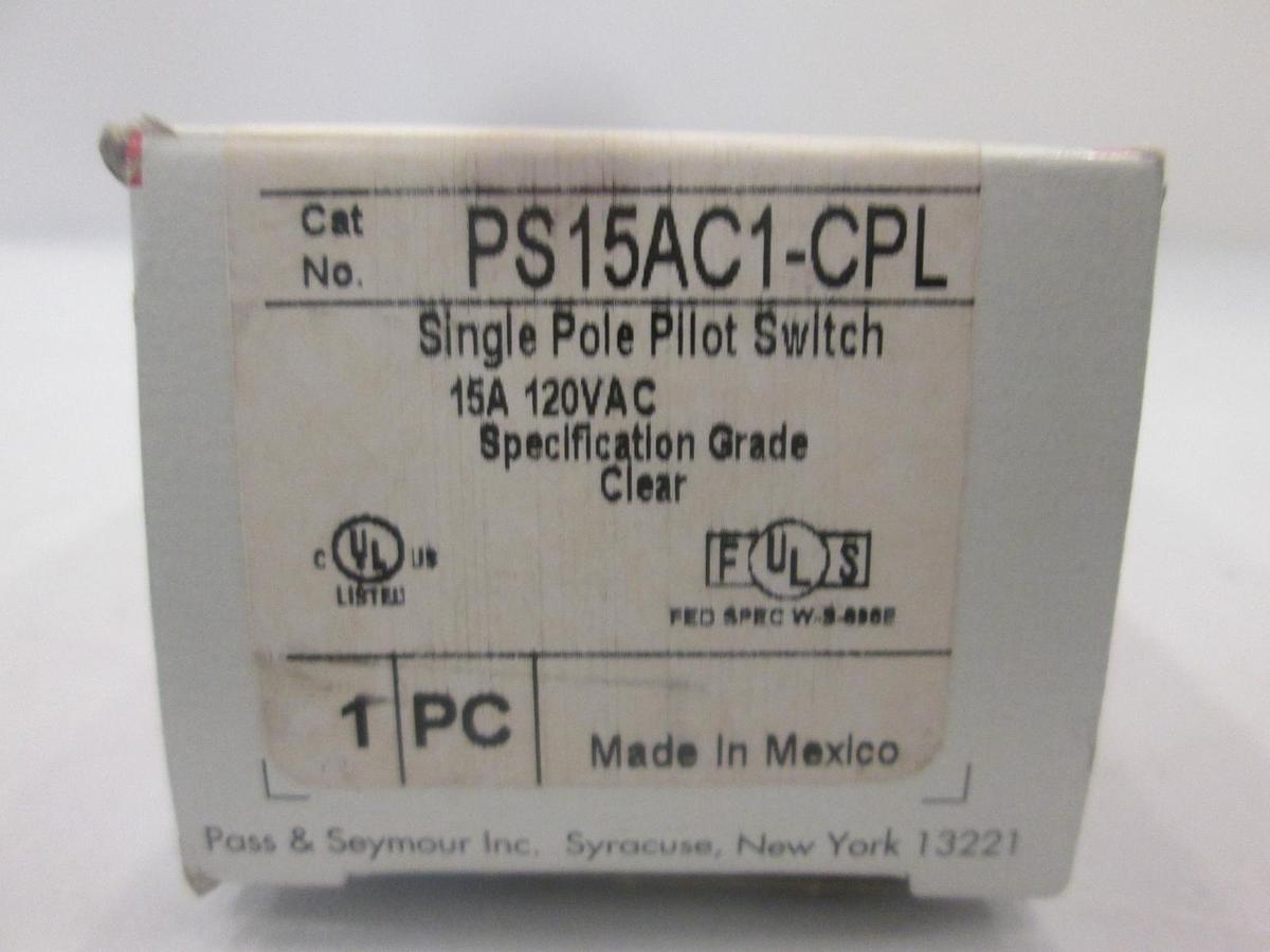Used Pass & Seymour, PS15AC1-CPL, Single Pole Pilot Switch, 15A, 120VAC, New