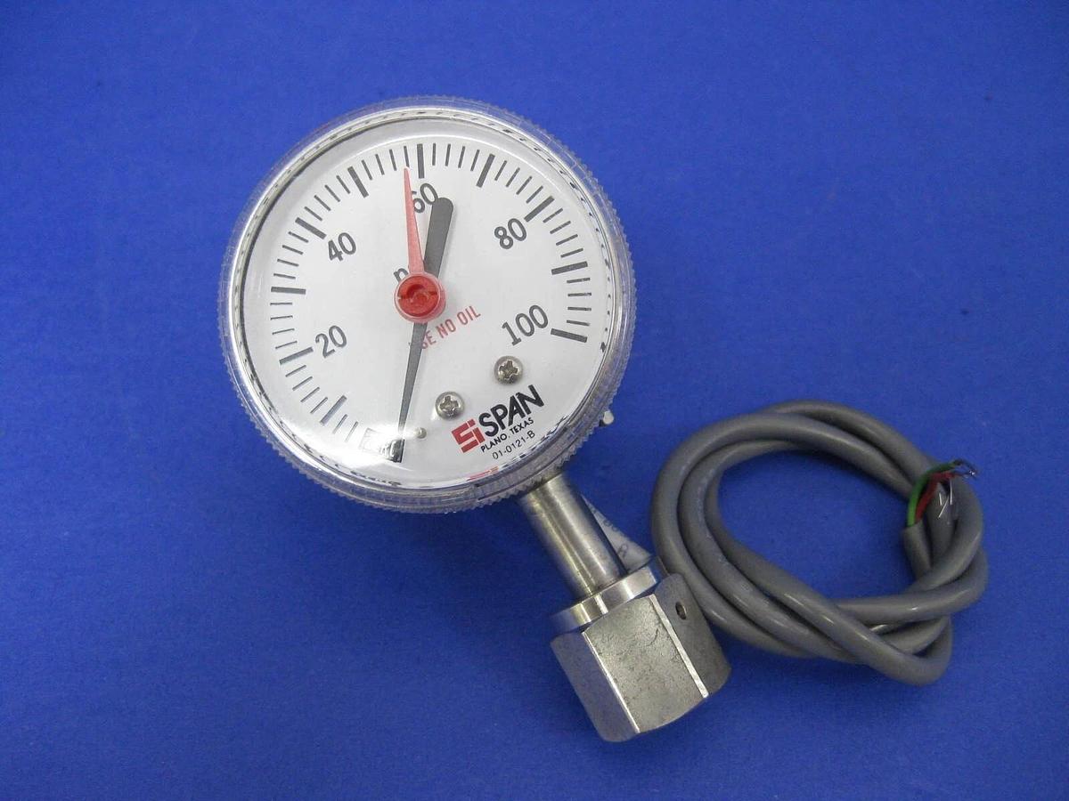 Used Span IPS 122 Indicating Pressure Switch, 0 - 100 psi, 1/4" FVCR, New Take Out