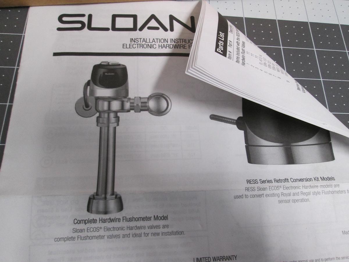 Sloan 111-1.28 ECOS Flushometer 1.28 GPF Chrome HardWire Sensor NIB
