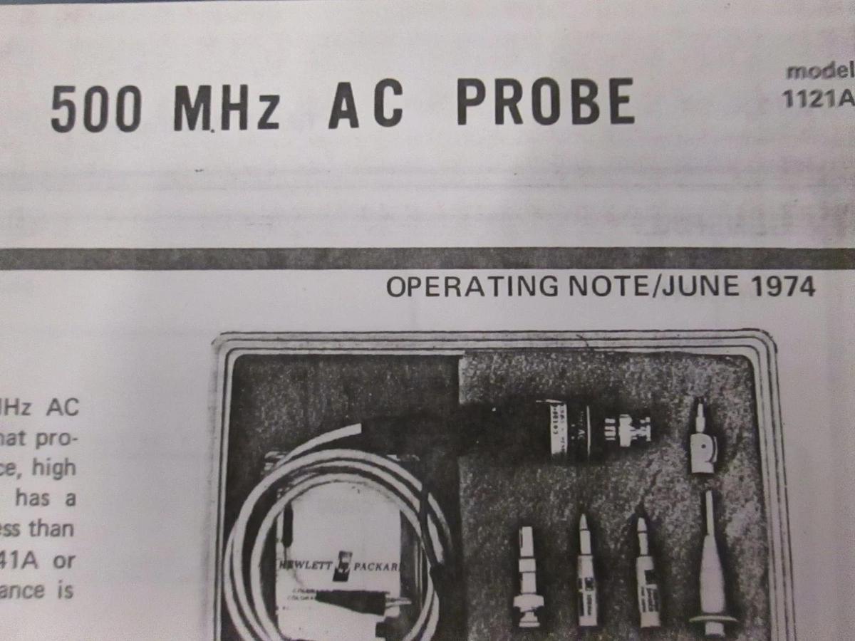 Used HP Model 1121A, 500 MHz AC Probe Operating Note, Used