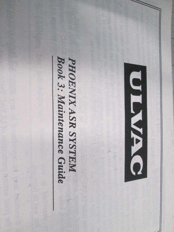 Used Ulvac, Phoenix Asher System, Book 3 Maintenance Guide, 1013365, Used