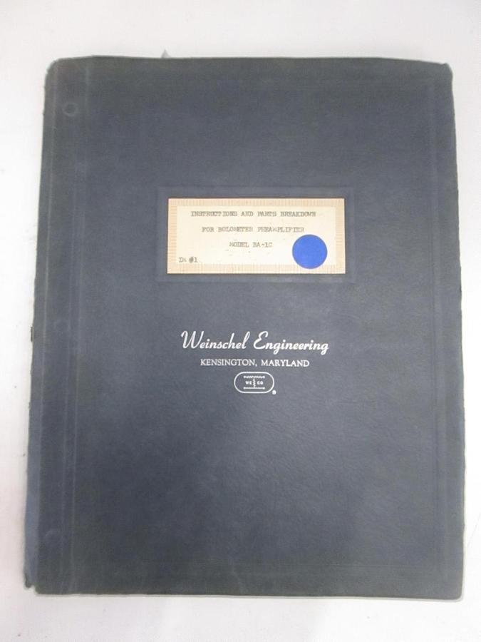 Used Weinschel Bolometer PreAmplifier Model BA-1C Parts Breakdown Instructions, Used