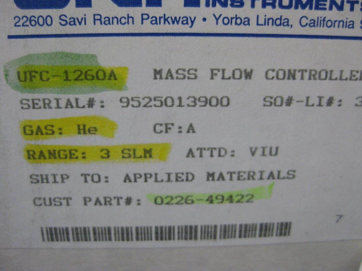 Used Unit UFC-1260A Mass Flow Controller, He, 3 SLM