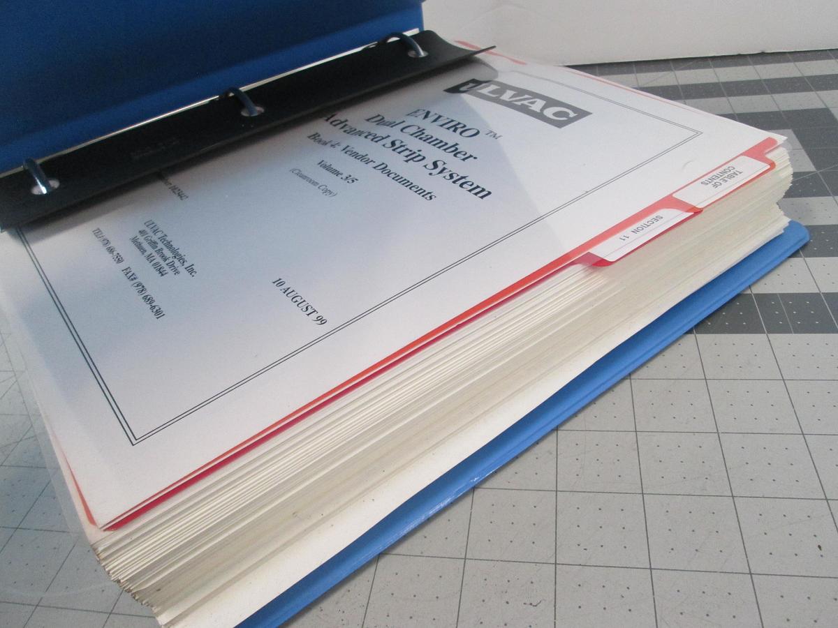 Used Ulvac, ENVIRO Dual Chamber Advanced Strip System, Book 4 Vendor Documents, Volume 3/5, Used