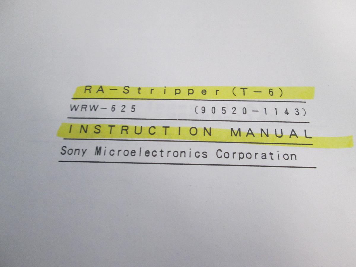Used Sony, 90520-1143, WRW-625, RA-Stripper, Instruction Manual, Used