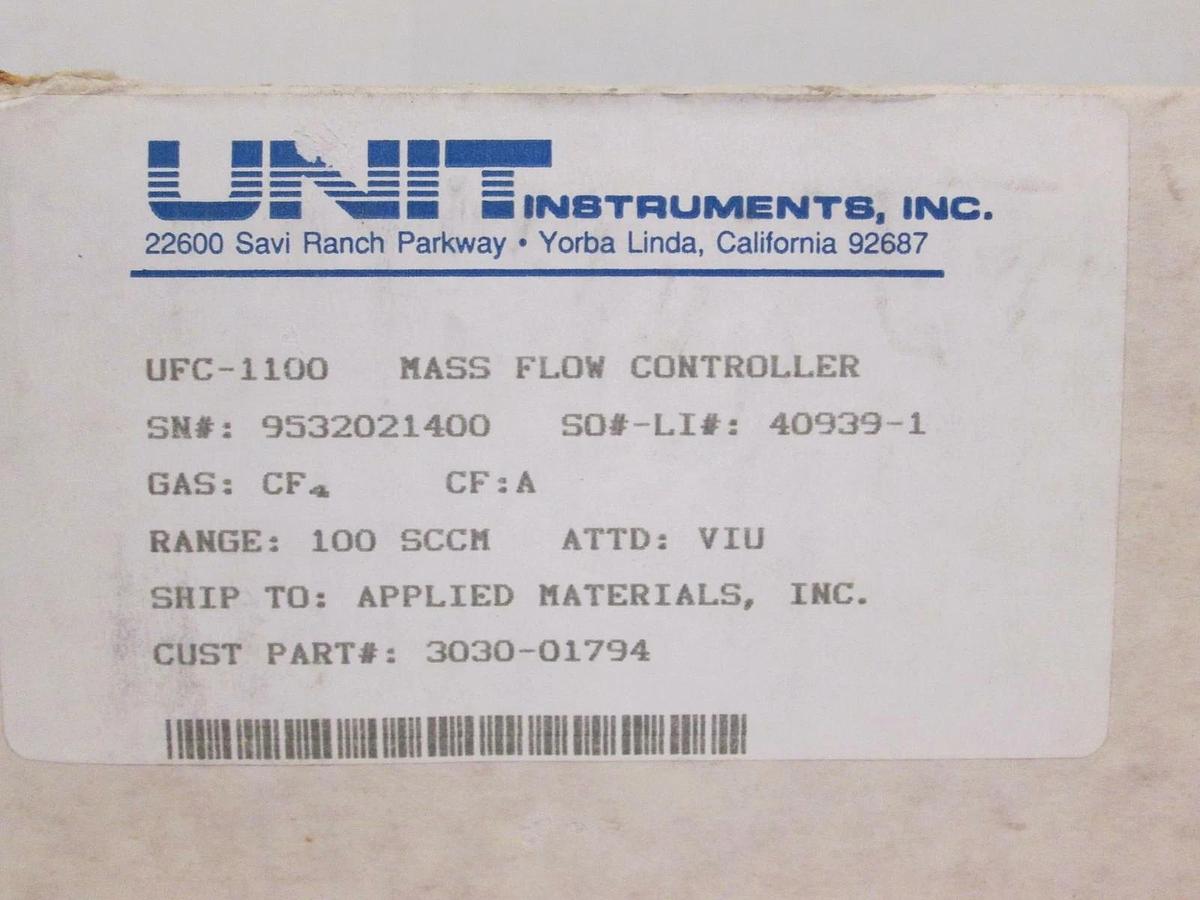 Refurbished Unit UFC-1100 Mass Flow Controller CF4, 100 SCCM, Reburbished