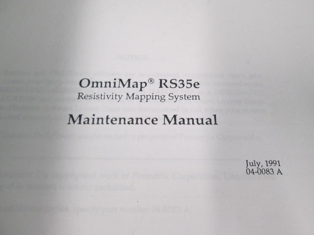Used Tencore, OmniMap RS35e Resistivity Mapping System, Maintenance Manual, Used
