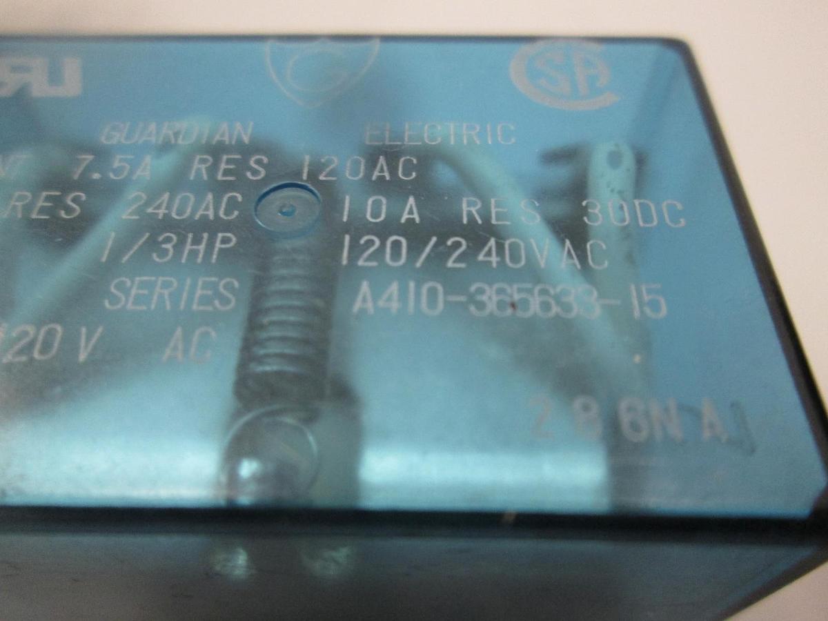 Used Guardian Electric, A410-365638-15, 120/240 VAC Relay, Used