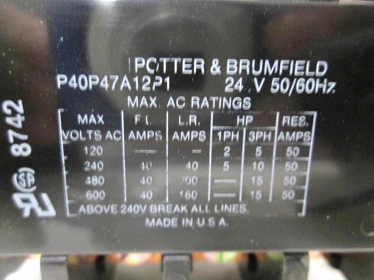 Used Potter & Brumfield, P40P47A12P1, Contactor, 24V, 50/60Hz, Used