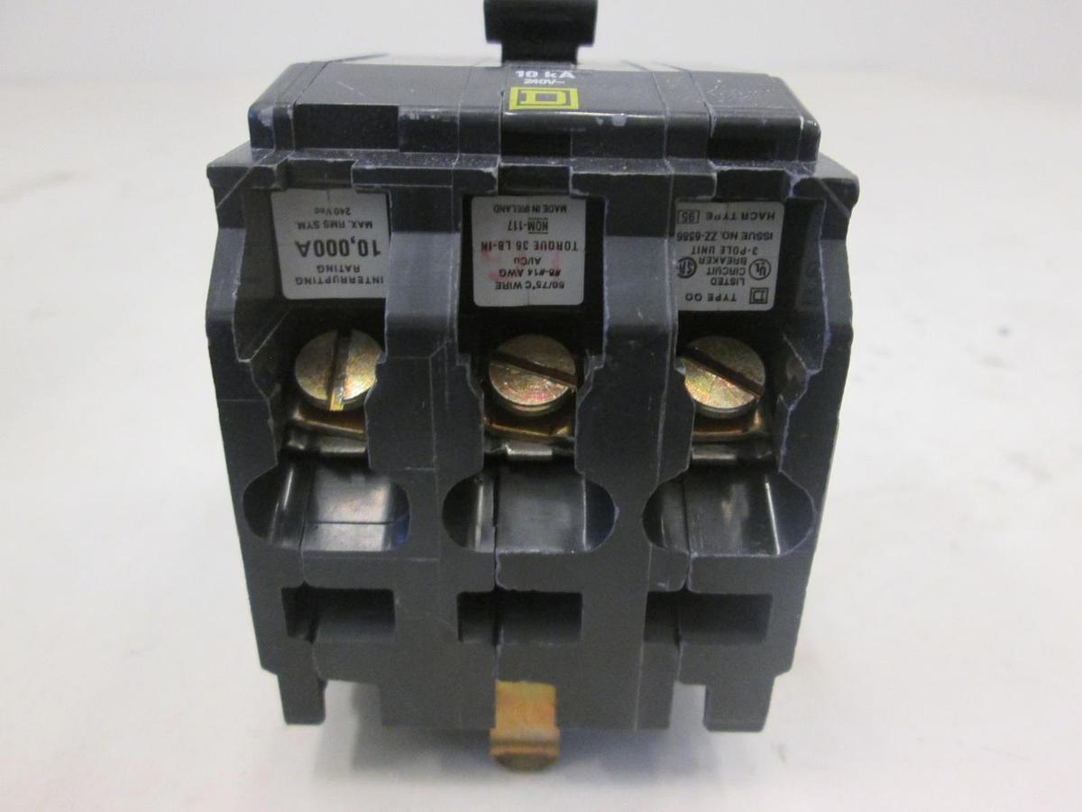 Used Square D, Type QO Circuit Breaker, 15A, 3 Pole, Used