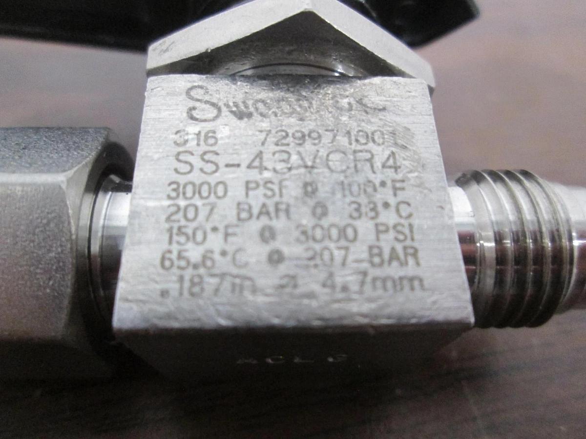 Swagelok, SS-43VCR4, Valve, 3000 PSI, 207 Bar, Used