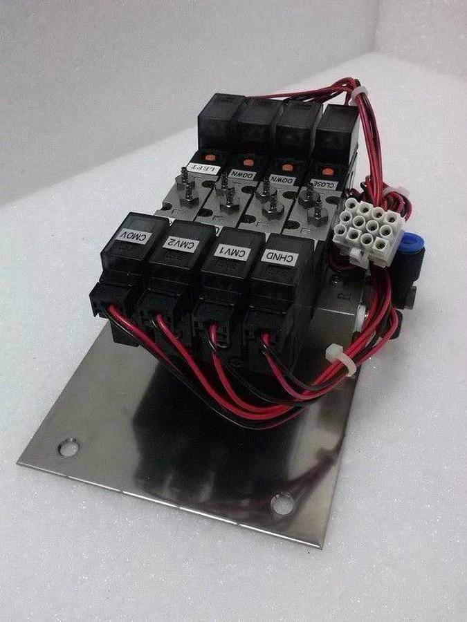 Used TEL Loader Unit, SMC 10-VZ3223 Pneumatic Valve Assembly w/ 4 Valves, Used