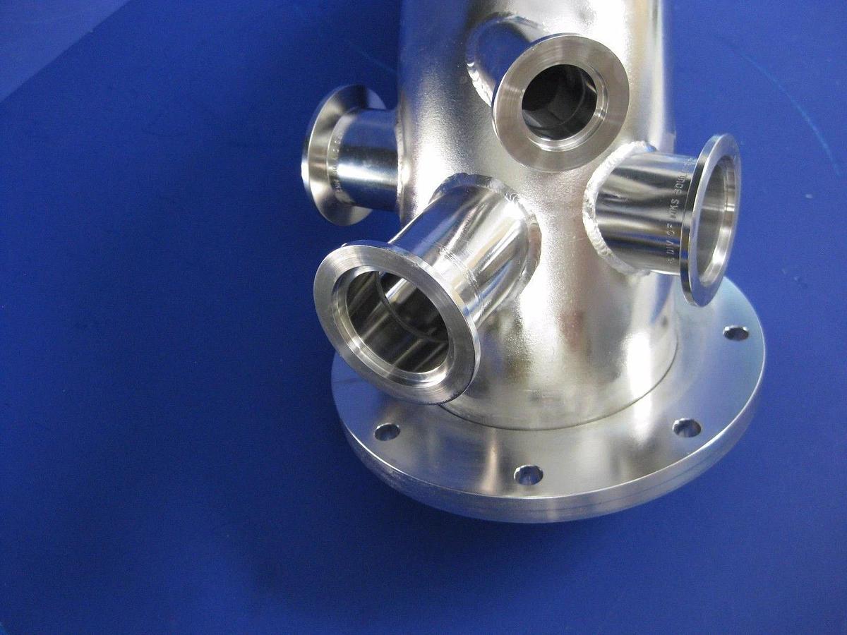 Used HPS Stainless Steel ISO-100 / 6.5" CF Vacuum Pipe Weldement w/ 4 Ports NW40, NW5