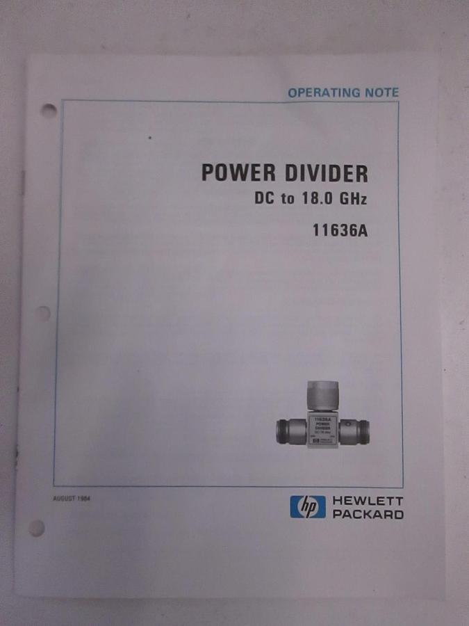 Used HP Power Divider DC to 18GHz 11636A, Operating Note, Used