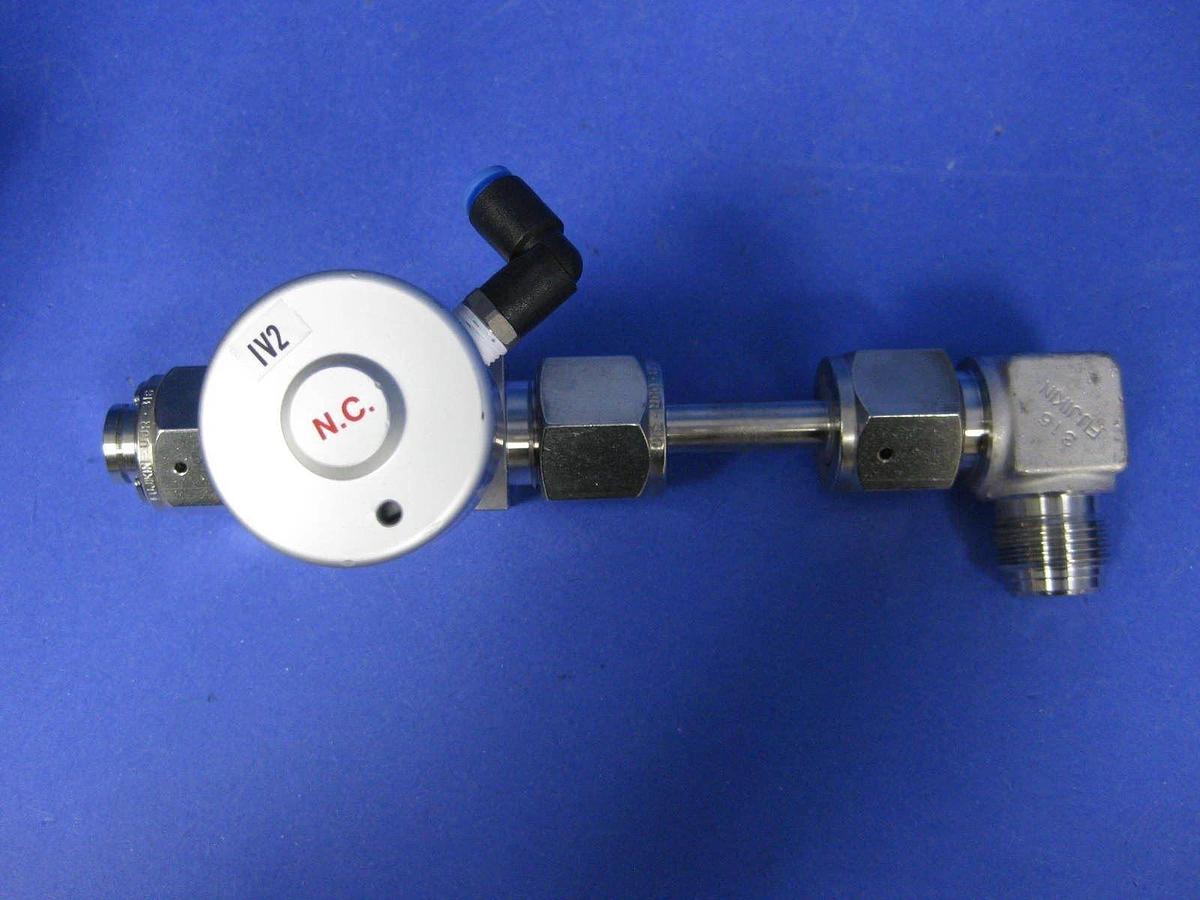 Used Fujikin Valve Assy with 1/2" Tube and Elbow Extention, 1/2" FVCR x 1/2" MVCR