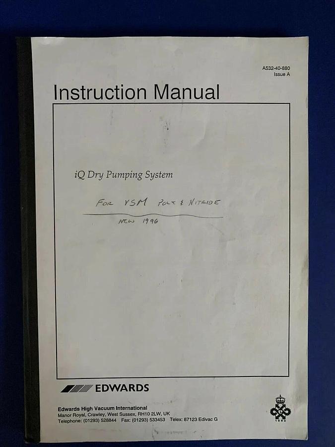 Used Edwards iQ Dry Pumping System Instruction Manual