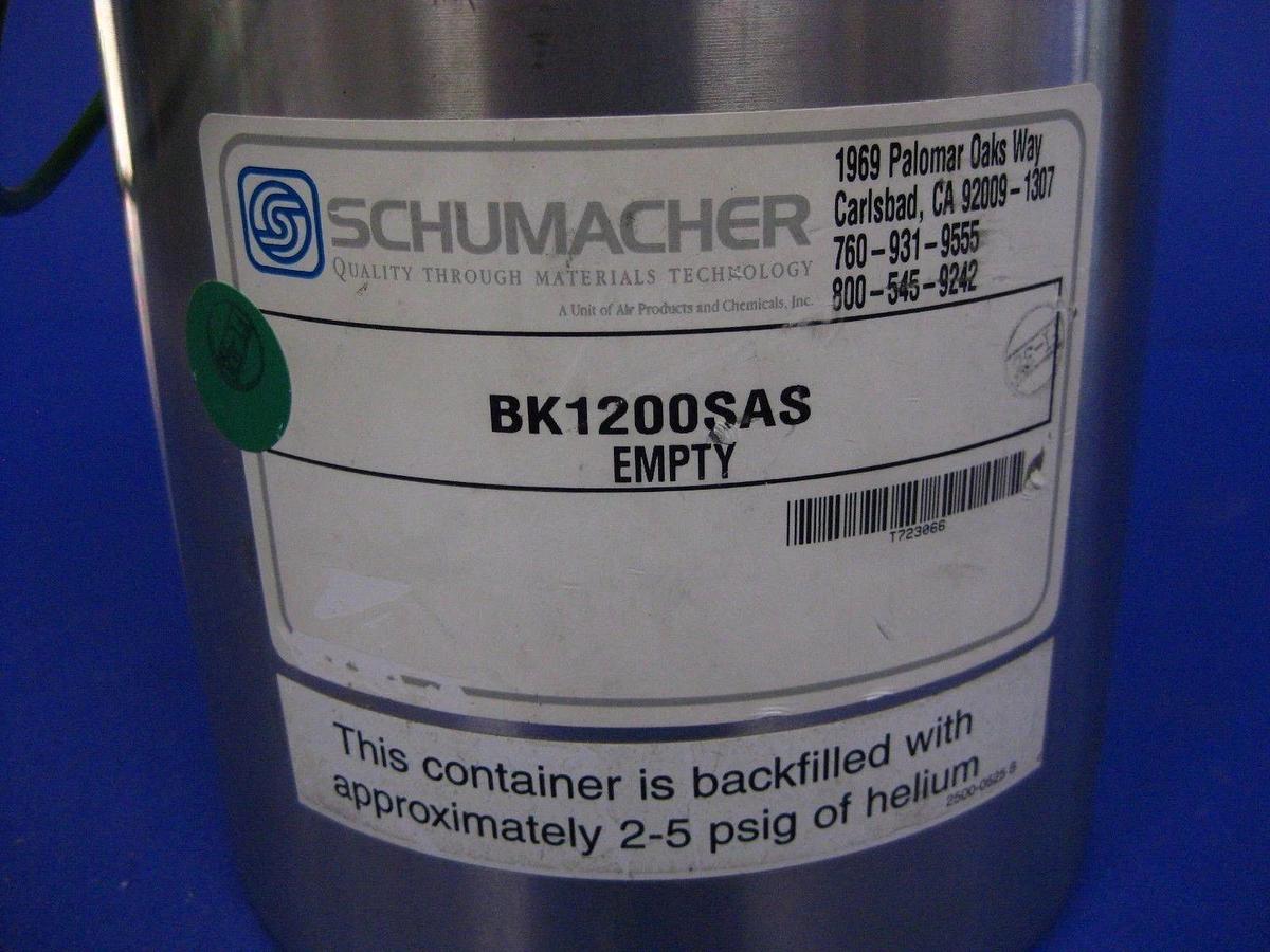 Used SCHUMACHER BK1200SAS Source Container - Helium