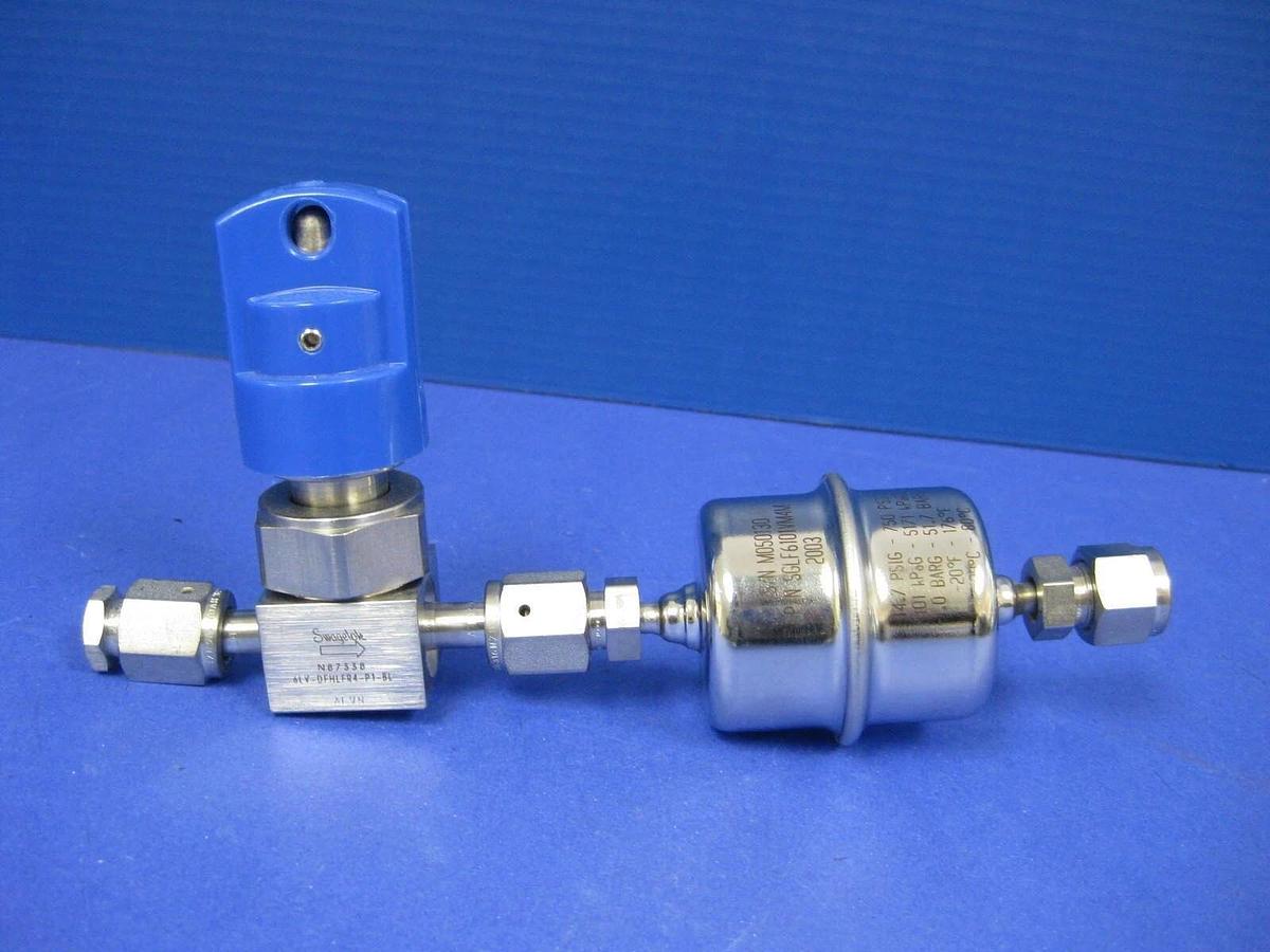 Used Swagelok 6LV-DFHLFR4-P1-BL Diaphragm Valve w/ Lockout Handle and Gaskleen Filter