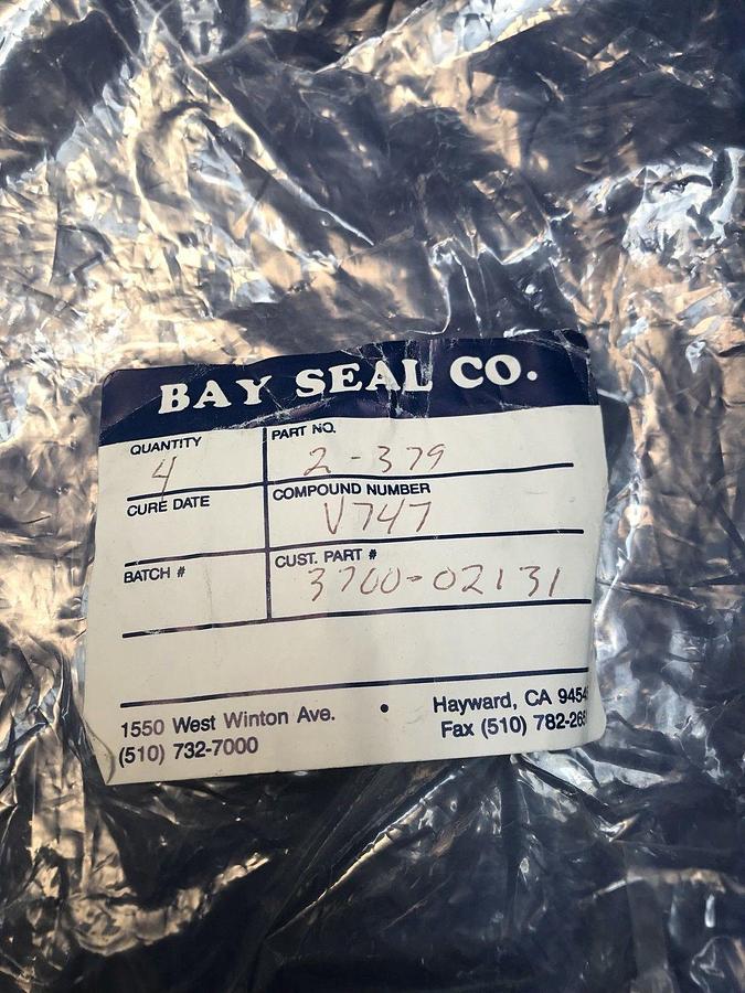 Bay Seal Co. O-Ring, 2-379, V747, 11-3/8" OD, Lot of 4 New
