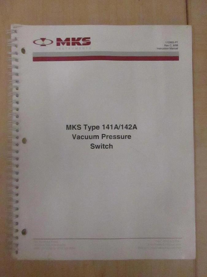 Used MKS Type 141A/142A Vacuum Pressure Switch Manual, 112905-P1, Used