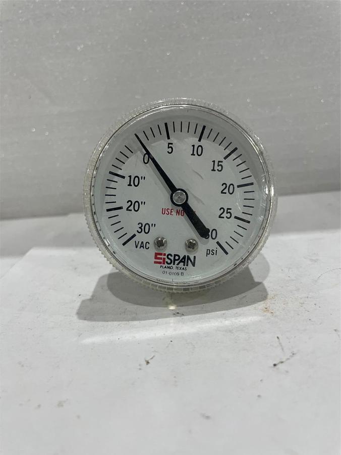 Used Span Instruments, Pressure Gauge, -30-0-30PSI, 1/4 vcr Used