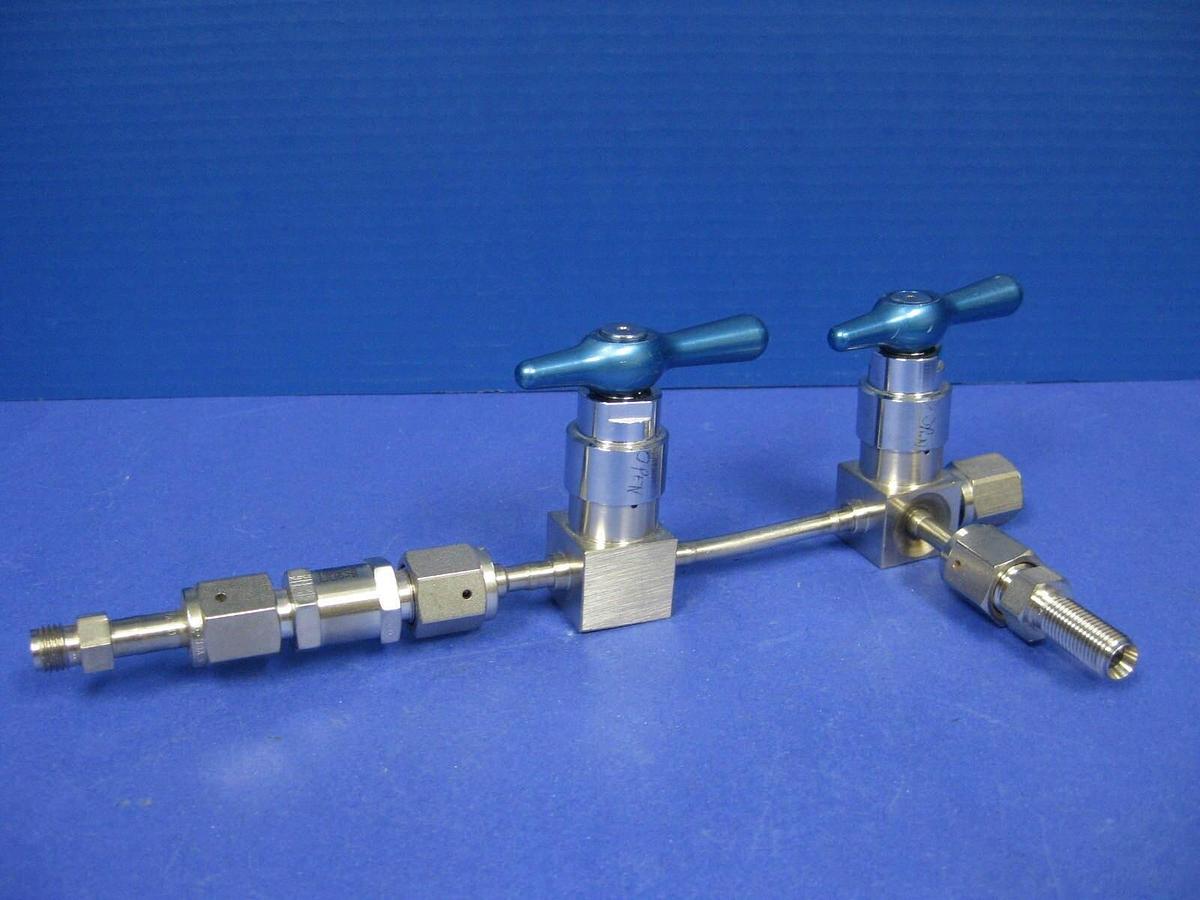 Used Semi-gas Manual Shut Off Flow Valve Assy w/ Parker Line Check Valve, Used