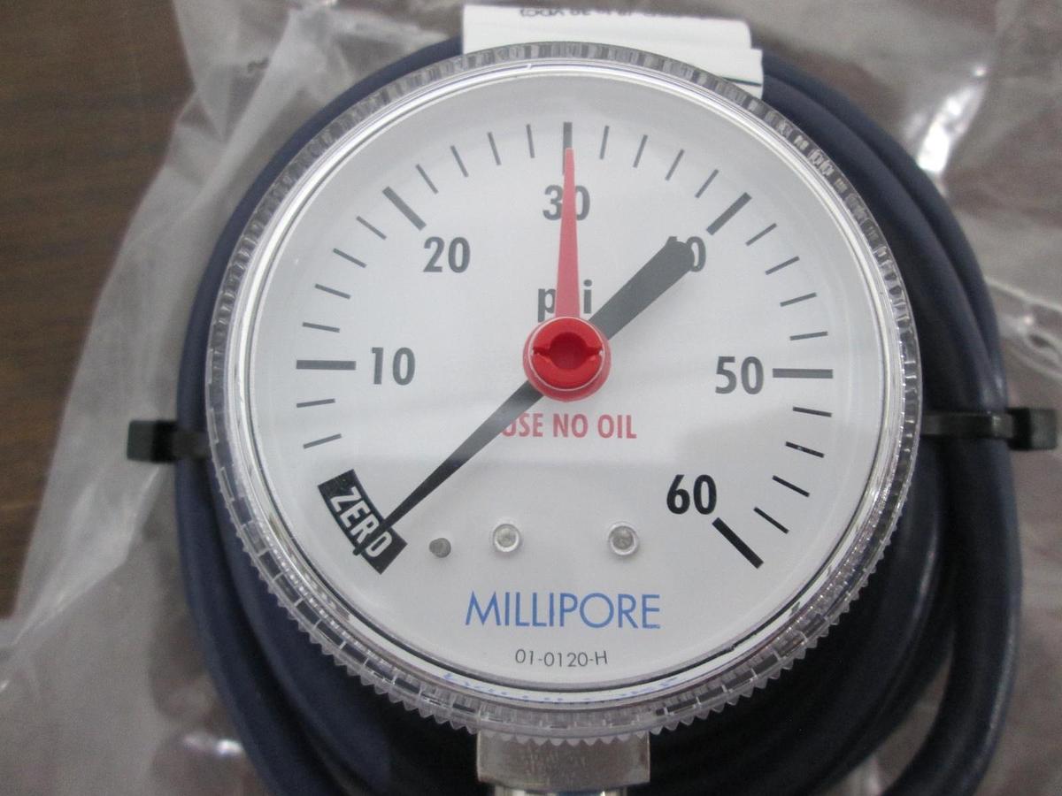 Used Millipore, 01-0120-E, 0-60 PSI, Gauge, Bottom Mount, New
