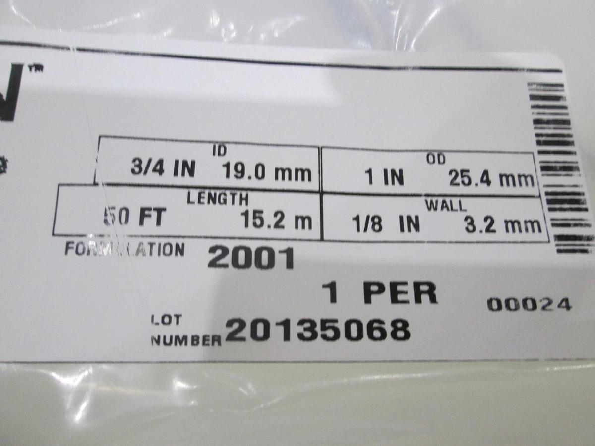 Ryan Herco, 0017.180, AE300053, Tygon Tubing 2001 ID 3/4in x OD 1 in, New, 50ft