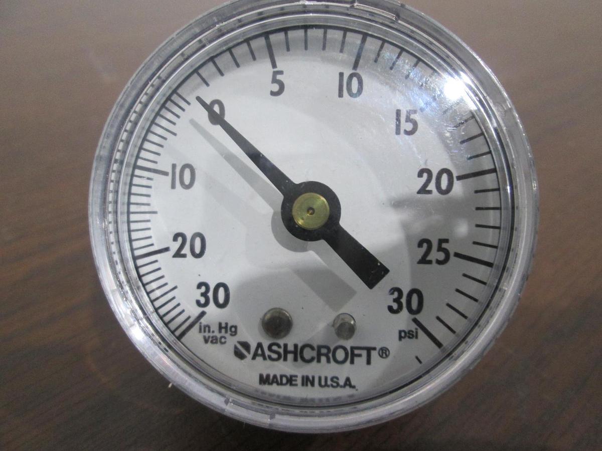 Used Ashcroft, 30-0-30 PSI, Back Mount Gauge, Used