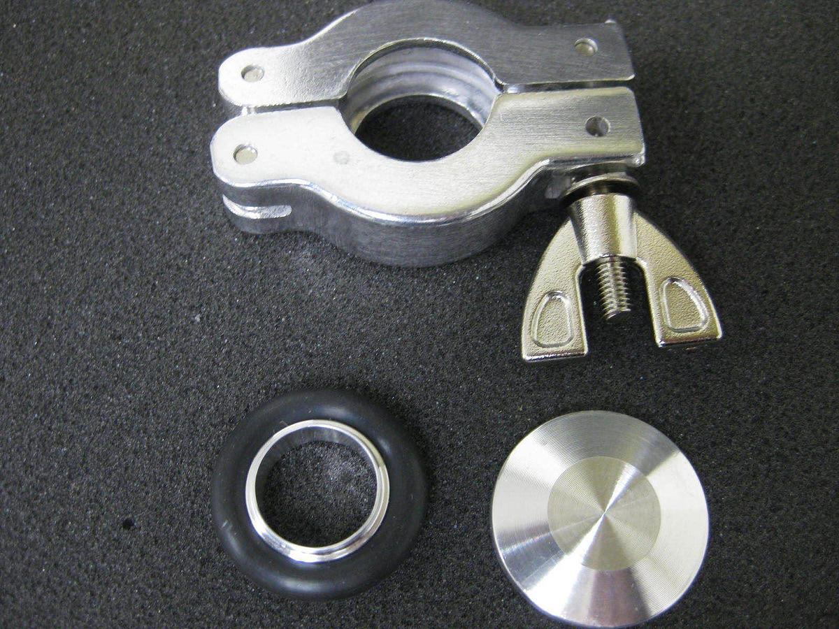 Used Stainless Steel Vacuum Assy: 5" F to NW16 Adapter, Centering Ring & Clamp