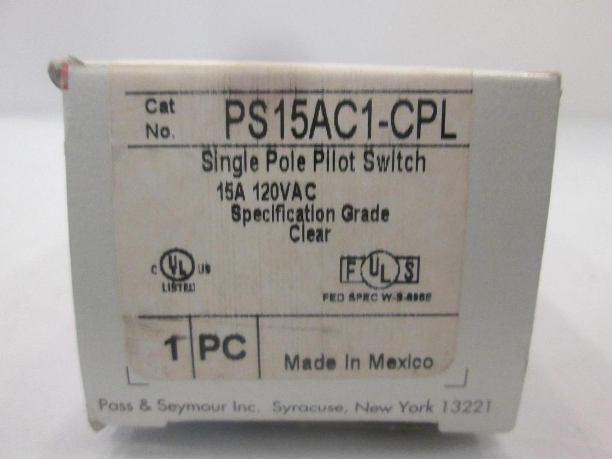 Used Pass & Seymour, PS15AC1-CPL, Single Pole Pilot Switch, 15A, 120VAC, New