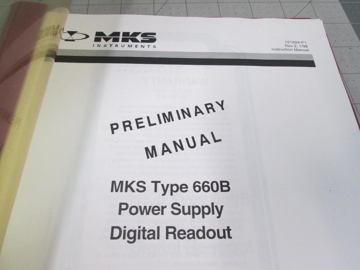 Used MKS, Type 660B, Power Supply Digital Readout, Preliminary Manual, Used