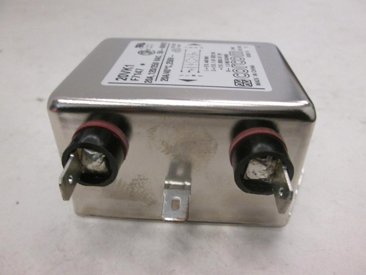 Used Corcom, 20VK1, F7147, 120/250 VAC, 50/60Hz, EMI Filter, New